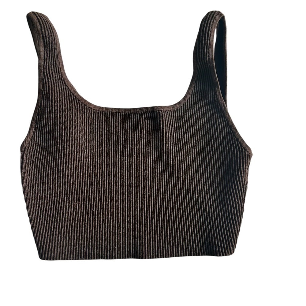 Aritzia Babaton Ribbed Dark Brown Cropped Tank Top Size medium